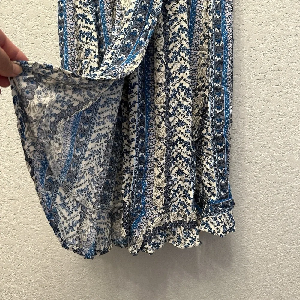 SO Goods For Life Blue Floral Stripe Faux‎ Wrap Dress XXL Short Sleeve V-Neck
